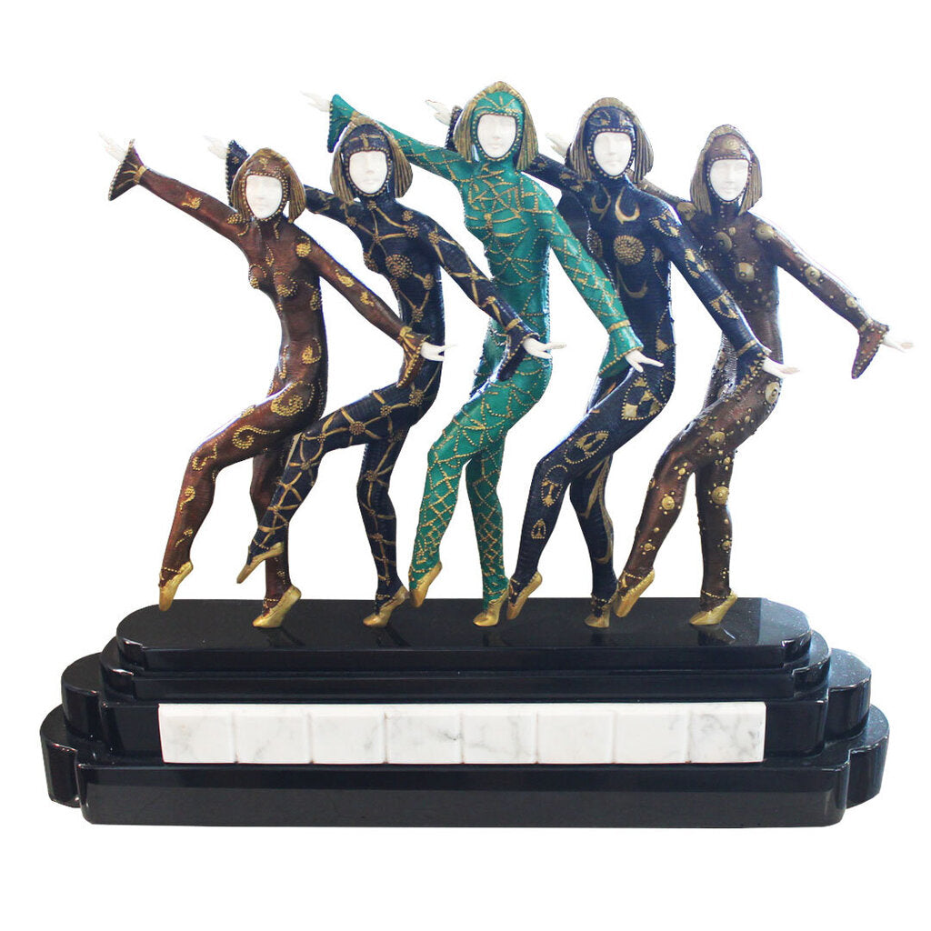 "Chorus Line" Inscribed by Demetri Chiparus w/Marble Pedestal