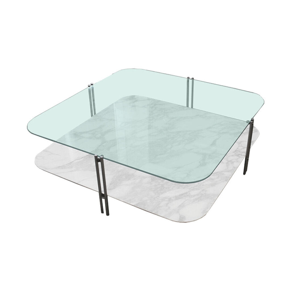 Cattelan Italia BiPlane Square Cocktail Table, Glass & Ceramic 46.5 Sq. 15.75H