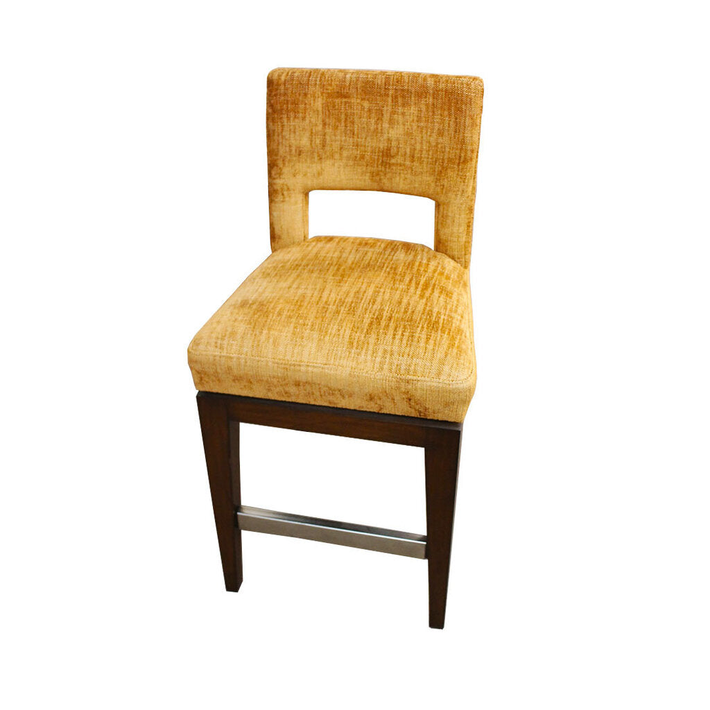 Custom Upholstered Open Back, Swivel Bar Chairs, Metal Footrest - Set of 4