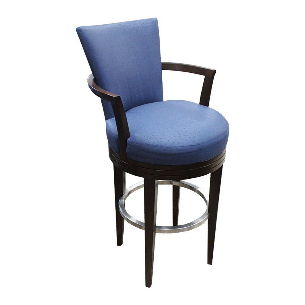 Upholstered Blue Swivel High Top Bar Chairs - Set of 4