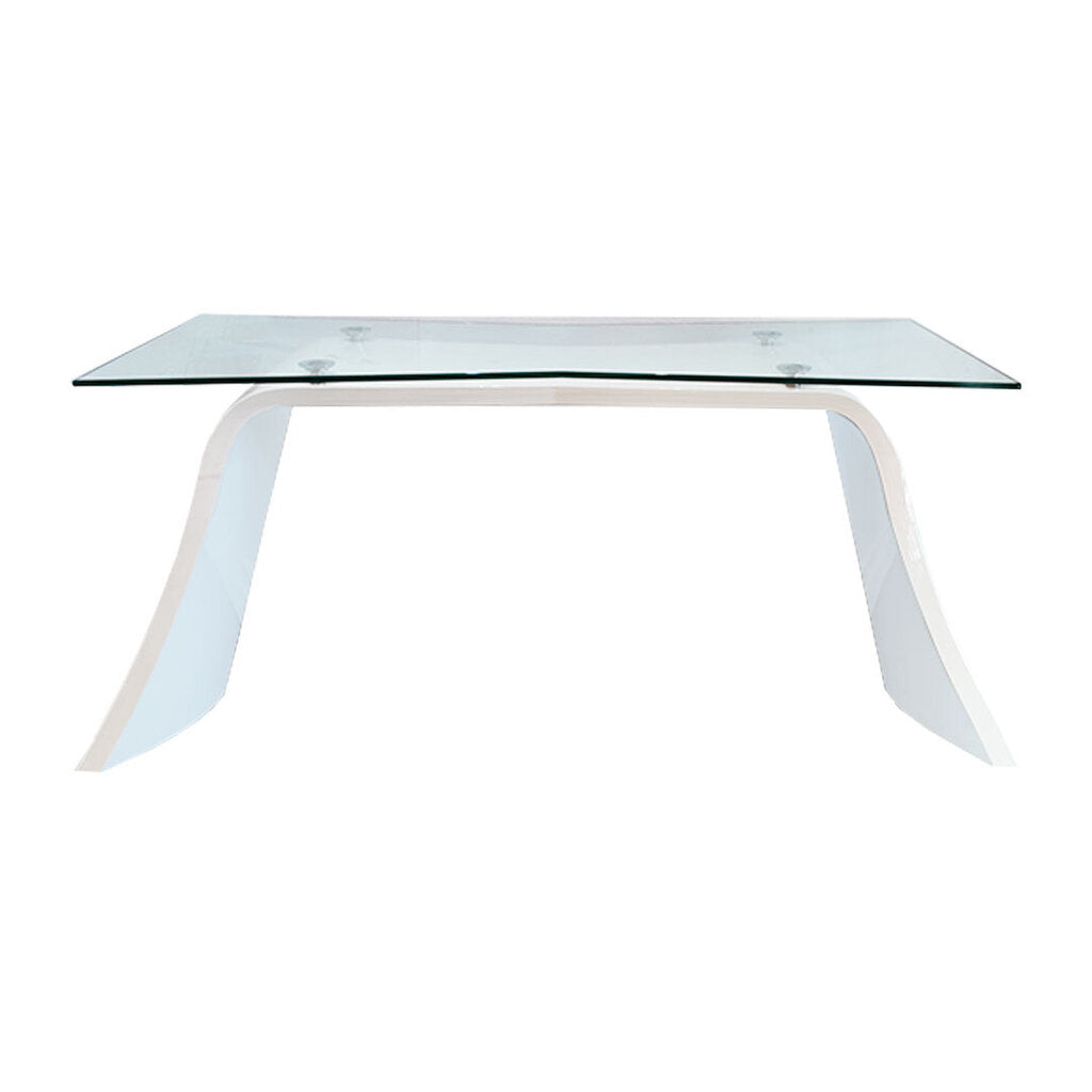 Dakota Jackson Modern White Lacquered Console, Floating Glass 61.5 x 25 x 29.5H