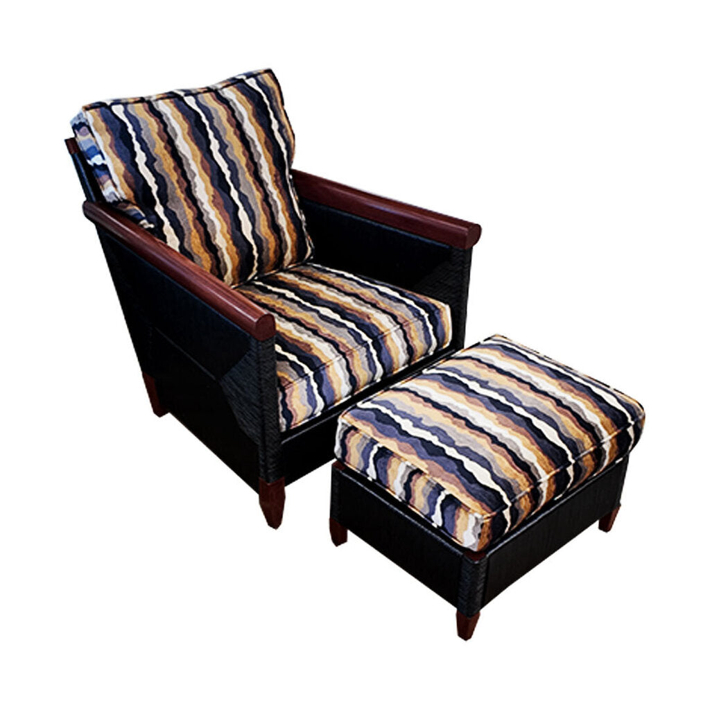 John Hutton for Donghia Merbau Collection Mahogany & Rattan Club Chairs w/Ottomans - PAIR