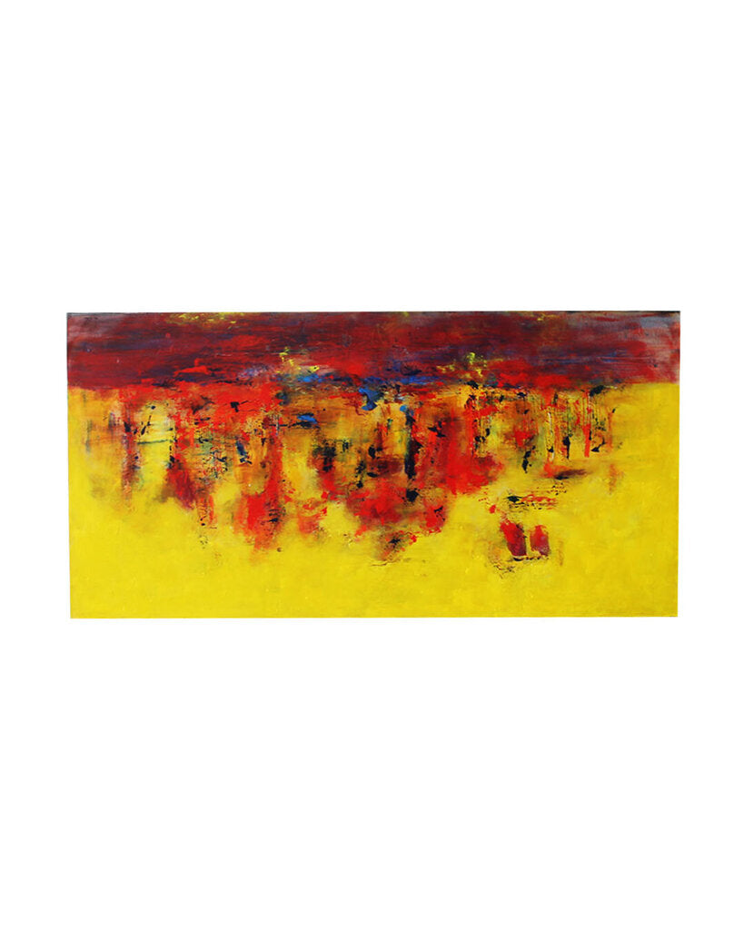 Unsigned Original Oil on Canvas Abstract, Red w/Yellow & Blue