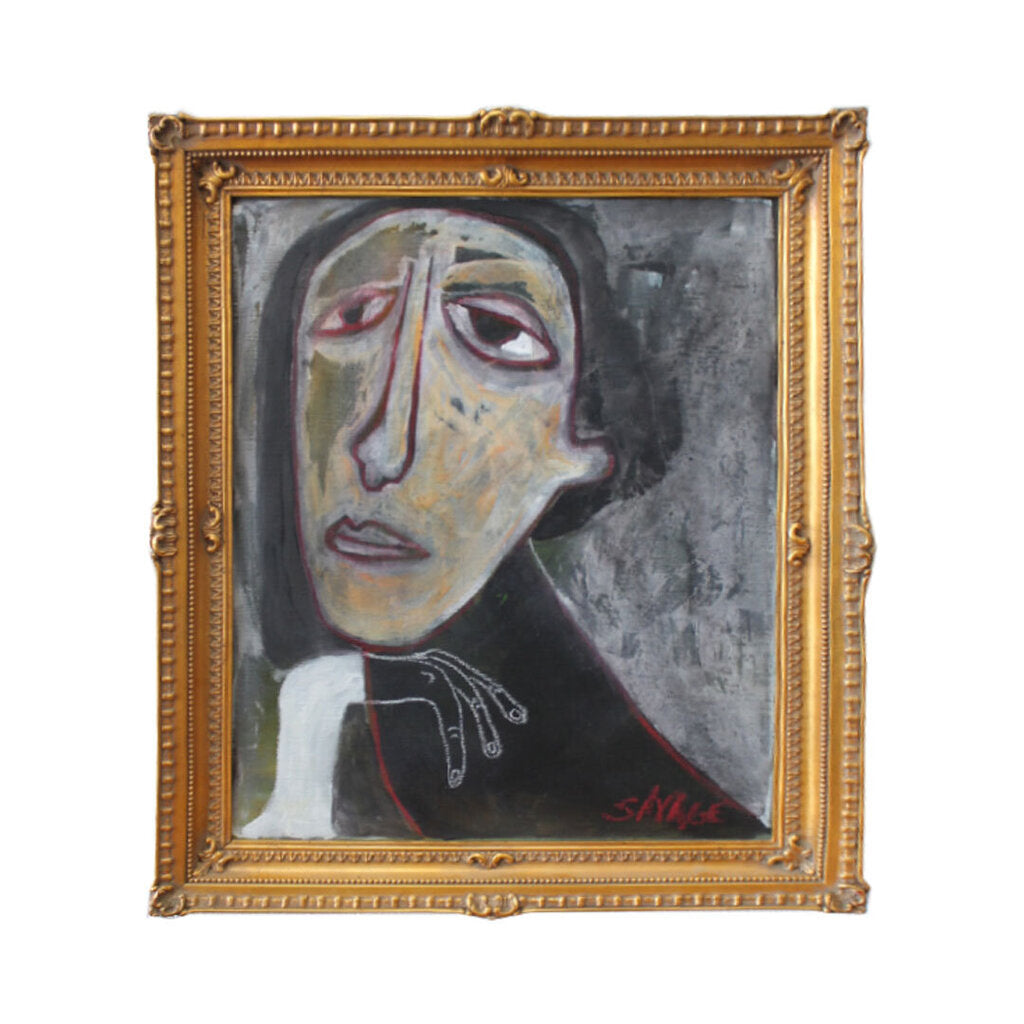 Shawn Savage Gold Framed Black & Red "Sad Eyes" 12W 16H