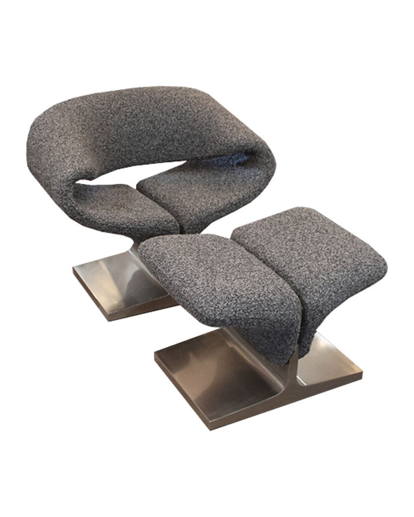 Ribbon Chairs in Grey Bouncle Fabric by Pierre Paulin for Artifort w/Ottomans