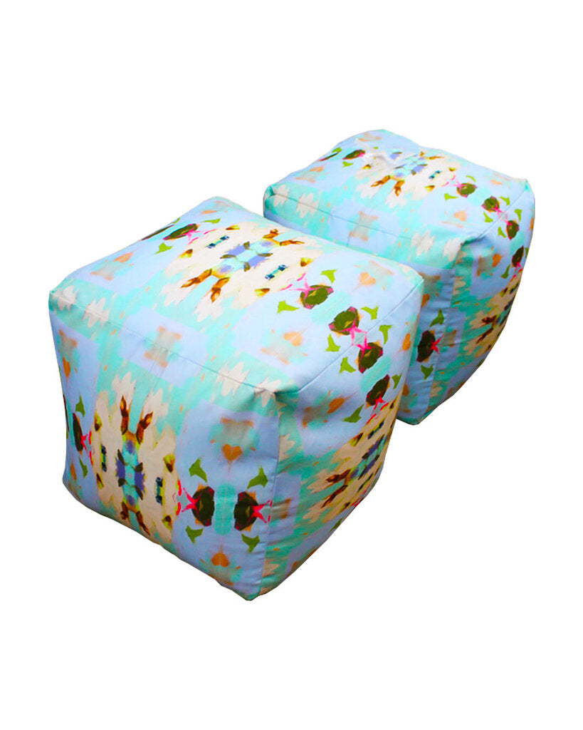 Summer Garden Blue Ottoman Pouf