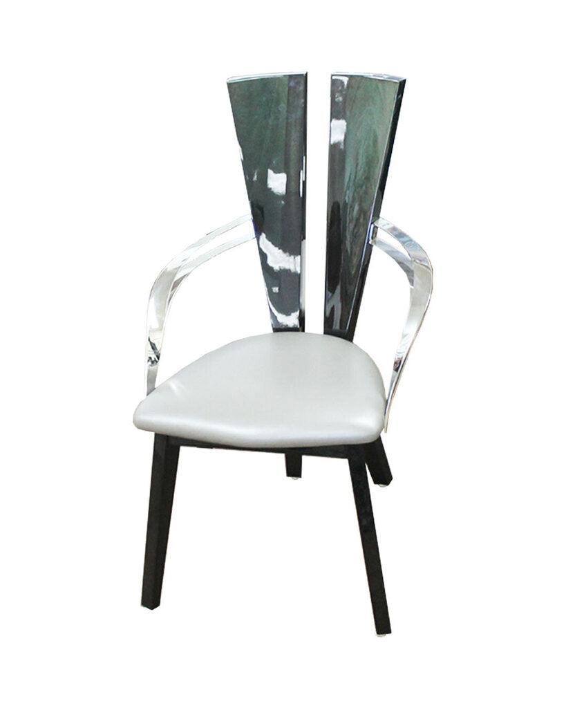 Mirak Nara Armchairs, Mahogany Wood, Stainless Steel Arms
