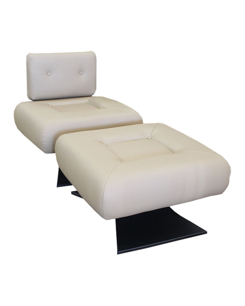 Alta Leather Lounge Chairs w/Ottomans in the Style of Oscar Niemeyer, Brown w/Black Metal