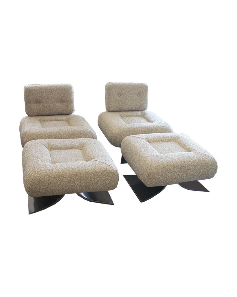 Alta Lounge Chairs w/Ottomans in the Style of Oscar Niemeyer, Brown w/Black Metal