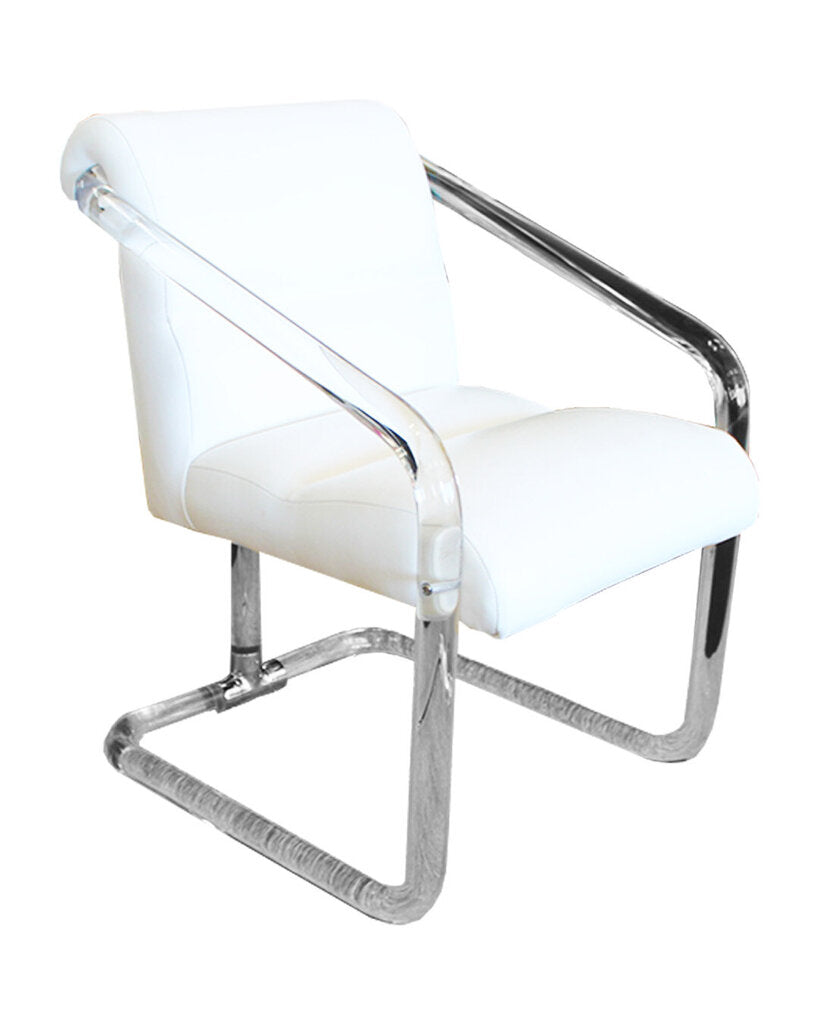 1970's Lion in Frost Lucite & Cream Faux Leather Chairs w/Chrome Accents