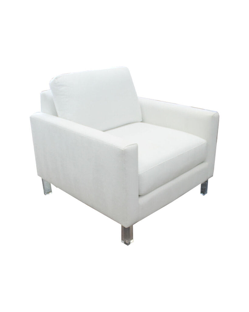 Jonathan Lewis White Upholstered Chair w/Lucite Legs 37W 40D 30.5H