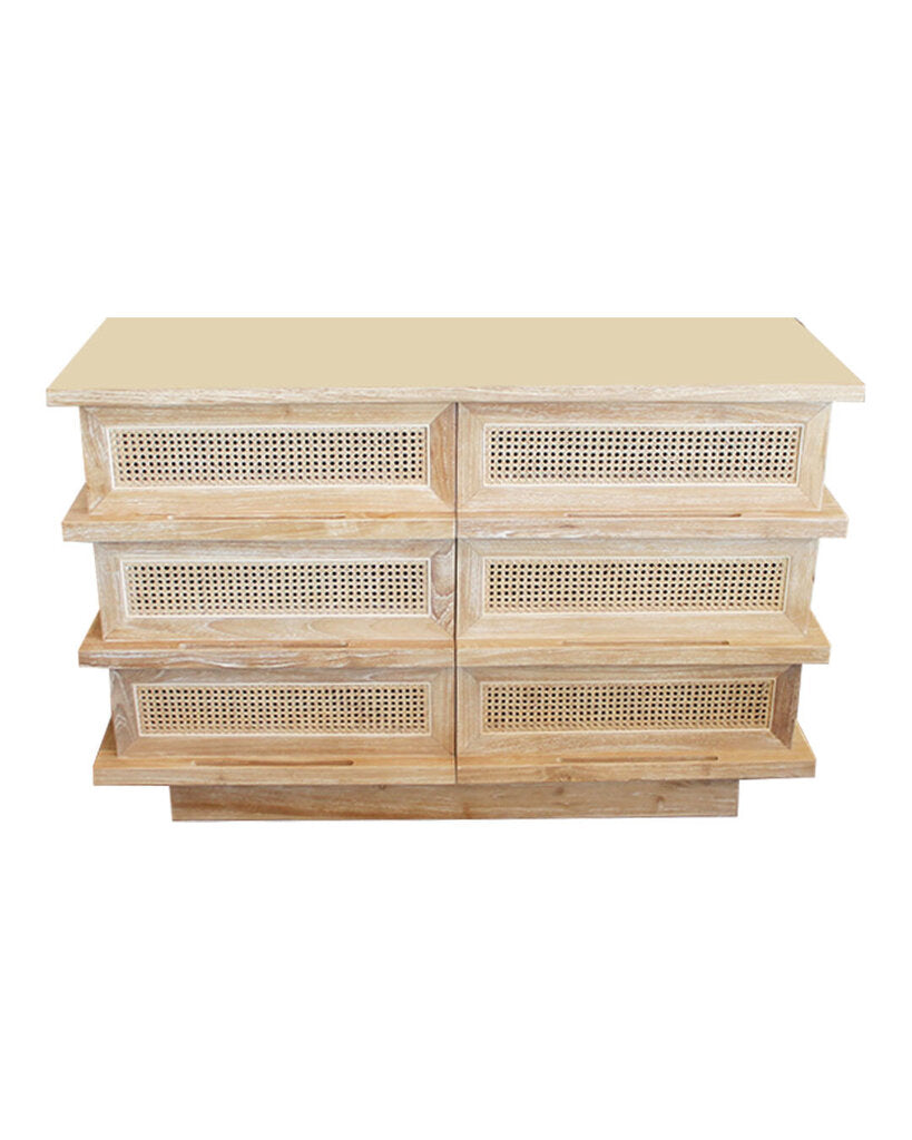 Edric Ash Wood & Rattan Chest of Drawers 53W 21D 35H