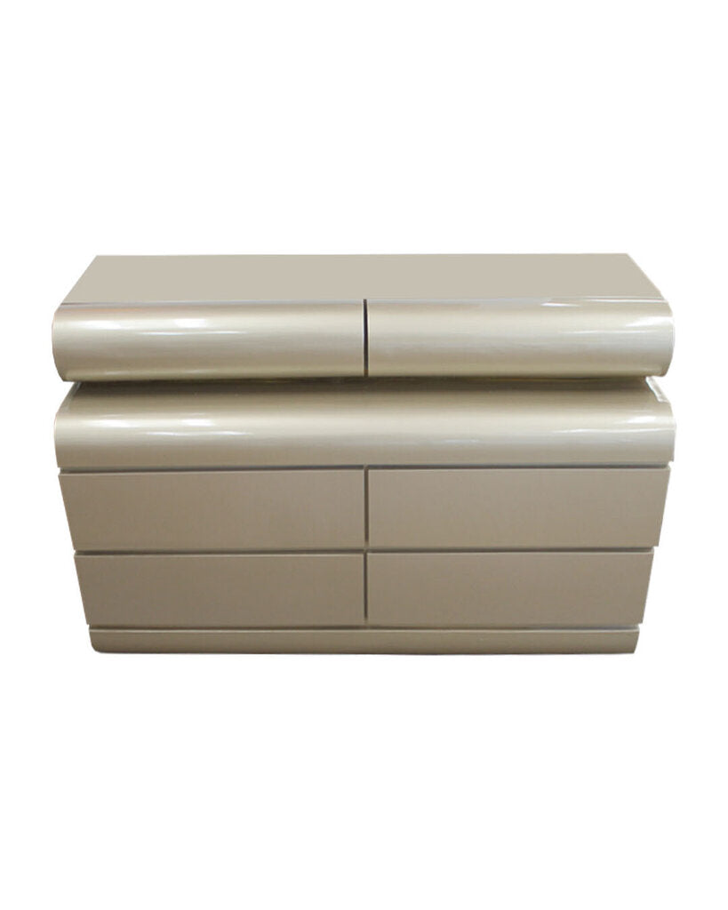 Vintage Champagne Formica & Brass Floating Top Drawer Bedside Chests PAIR 48W 19.5D 32H