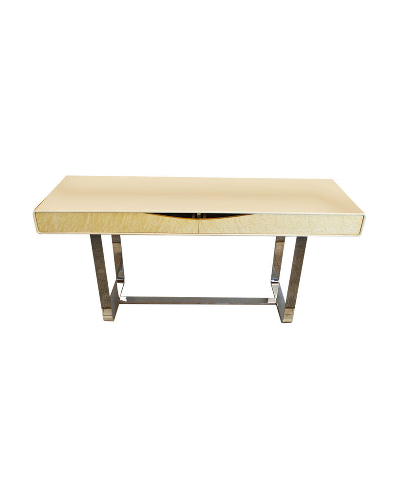 Dakota Jackson Birdseye Maple 2-Drawer Desk w/Stainless Steel Frame 66 x 20 x 30H