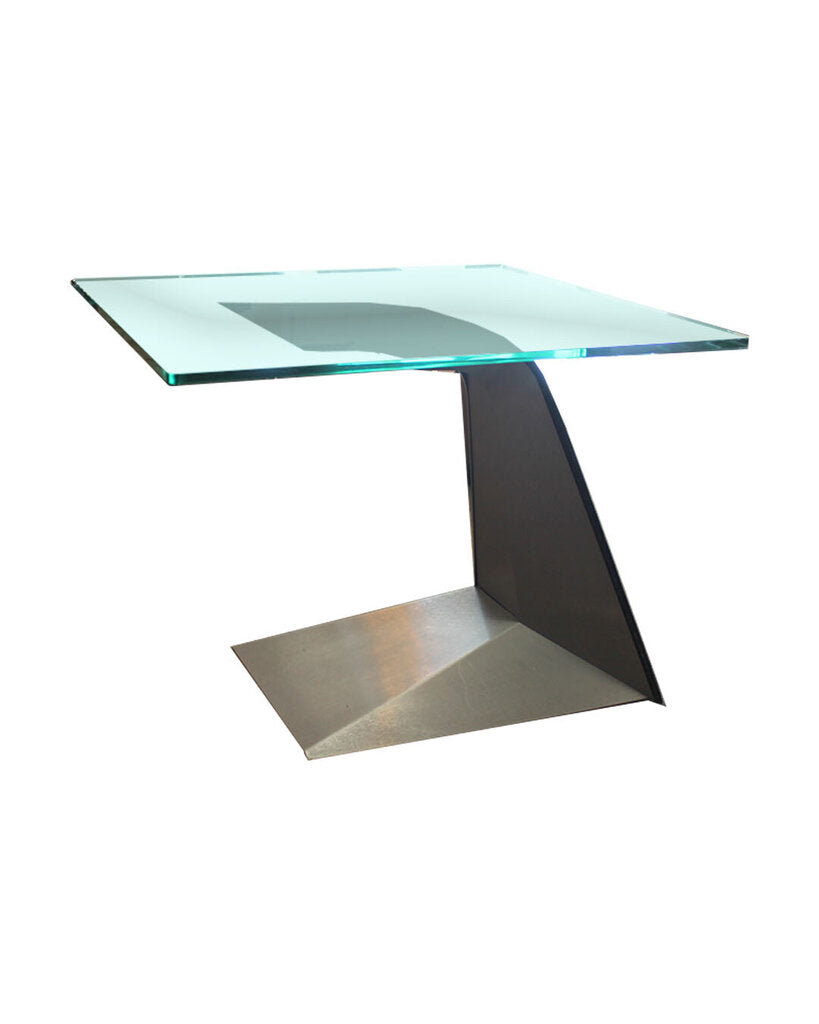 Elite Modern Hype End Tables w/Stainless Steel, Walnut Veneers Tempered Glass - PAIR 26W 22D 21H