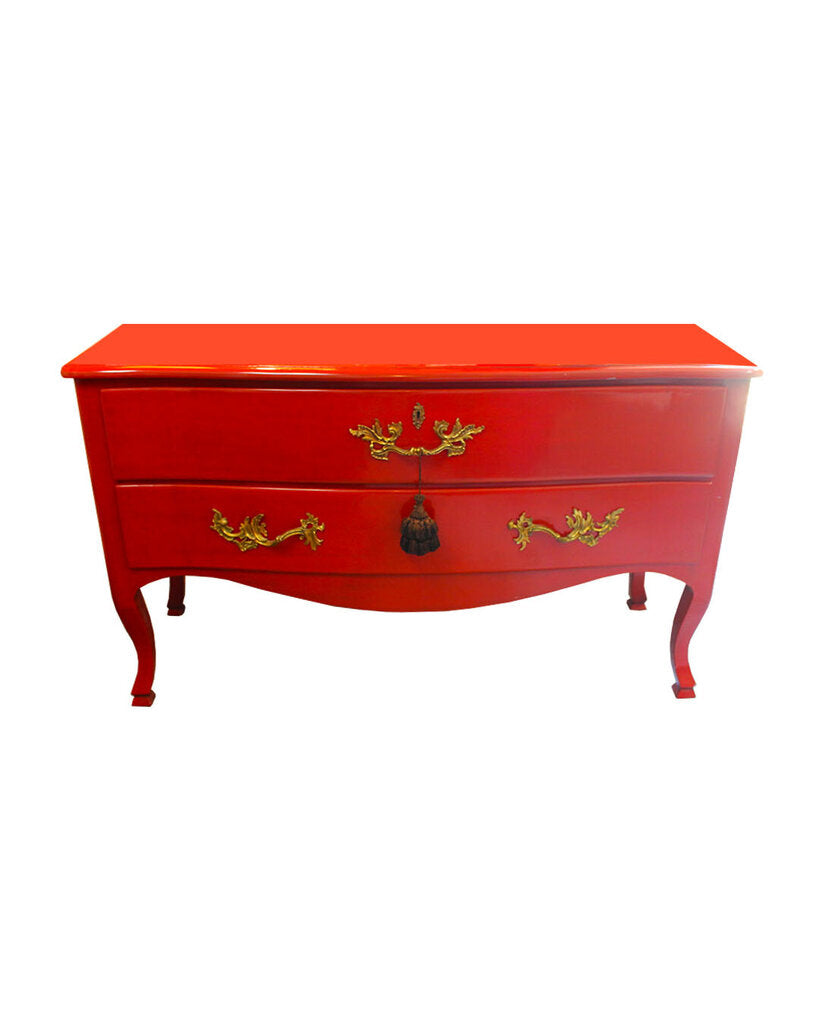 Chinese Rouge Baroque Chest w/Two Drawers 60W 22D 35H