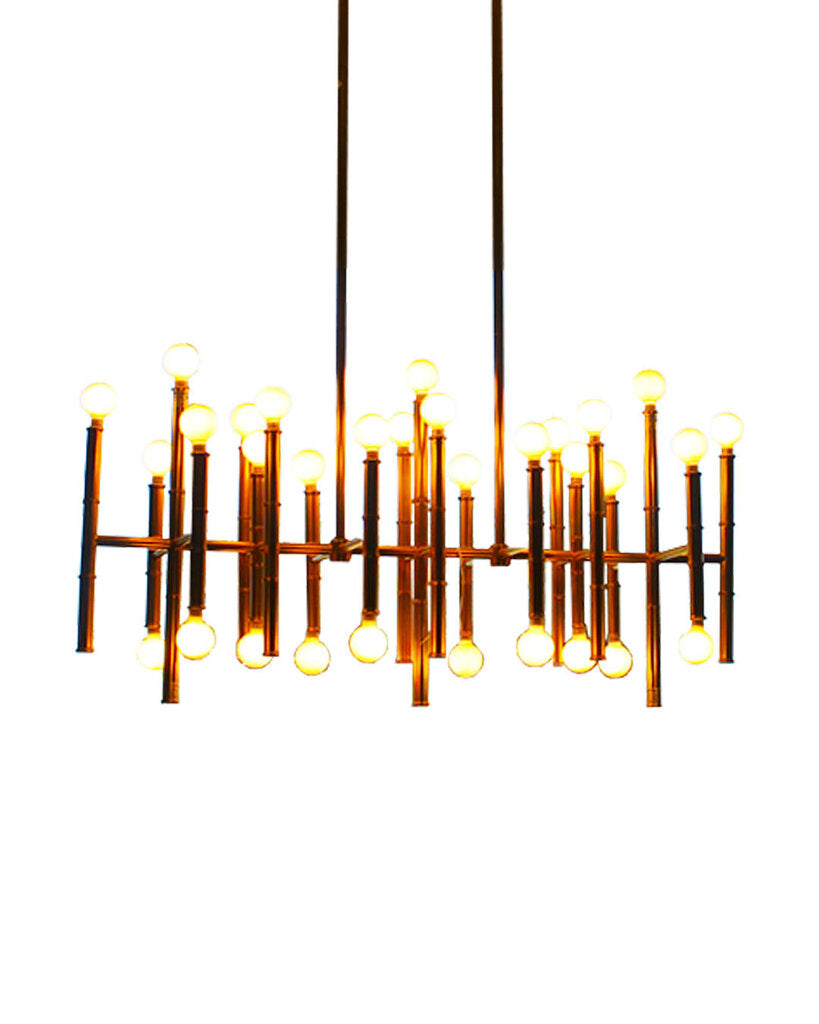 Maurice Rectangle Chandelier, Modern Brass Bamboo Style, 25 Watt Max