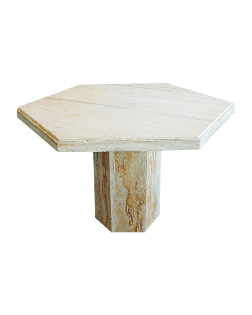 Italian Postmodern Hexagon Travertine Stone Dining Table (48.5 Dia x 28.5H)