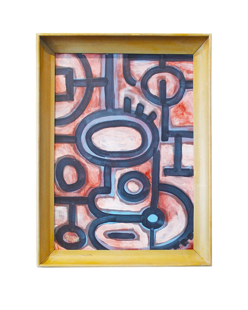 Shawn Savage Tan Frame Black Circles/Lines, Red Background