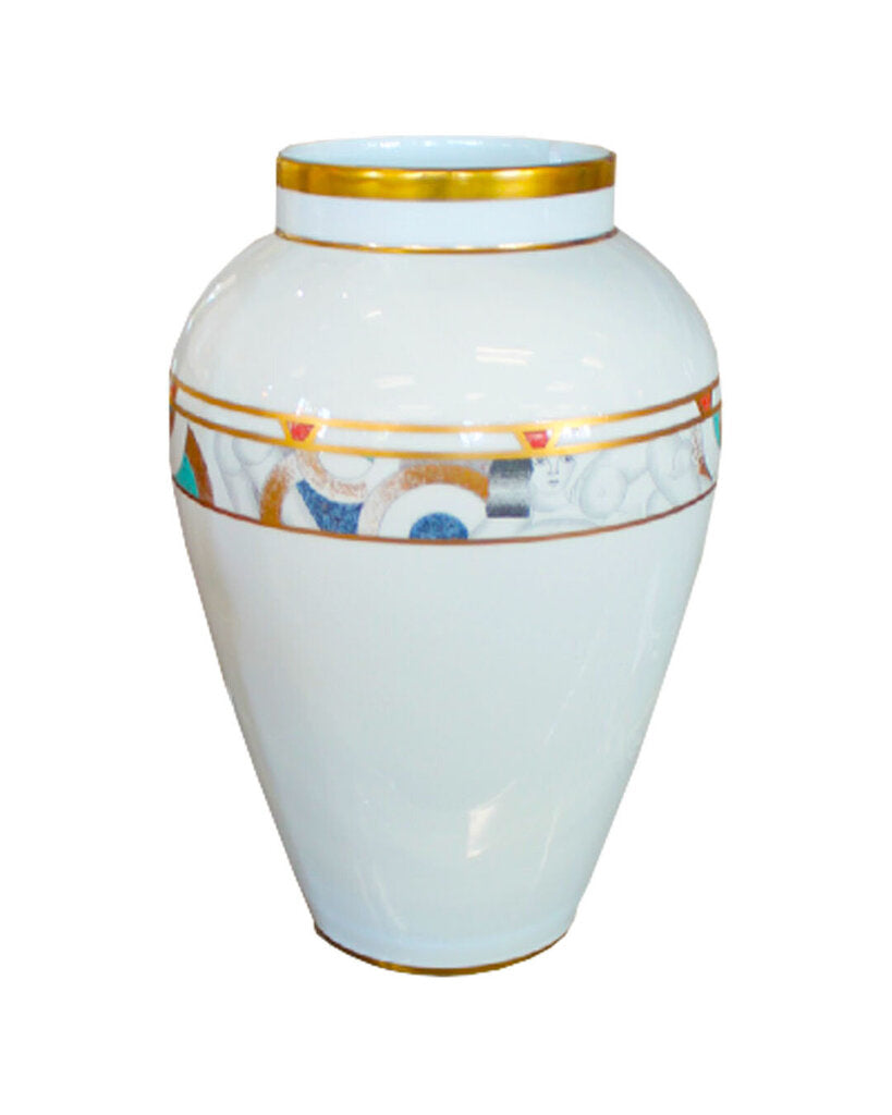 Bernardaud, Paris Limoge Geometric Nudes White Porcelain Vase w/Gold Gilt