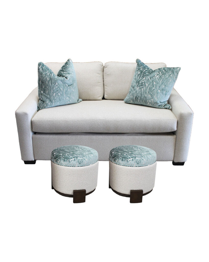 Cust. Made to Order Sleeper Sofa, Memory Foam Mattress, Cust. Accent Pillows. 2 Storage Otto