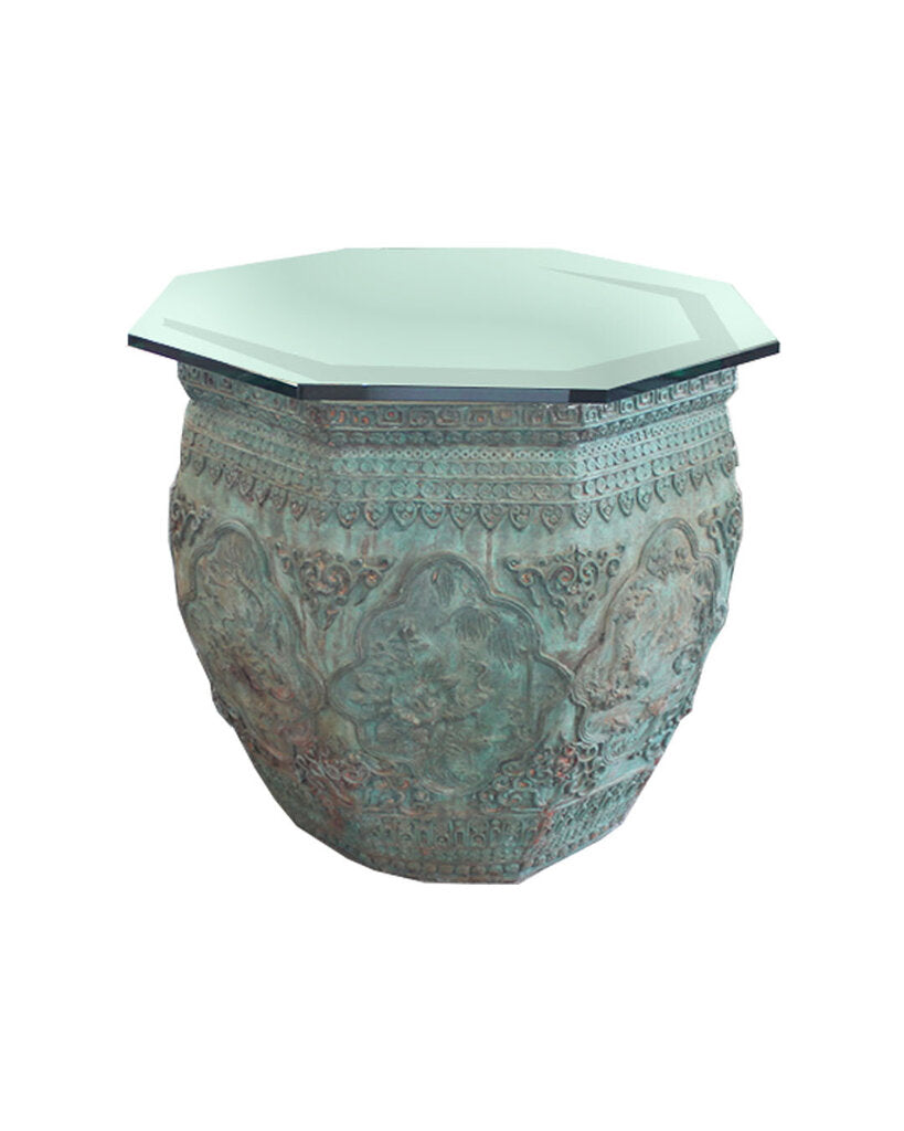 Large Han Dynasty Hu Green Glazed Bronze Urn w/Glass Cover 34 Dia x 32H