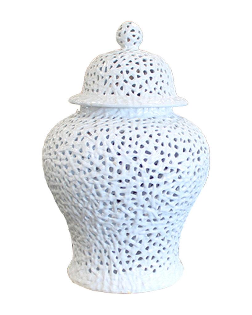 Pierced White Lattice Ginger Jar w/Cover