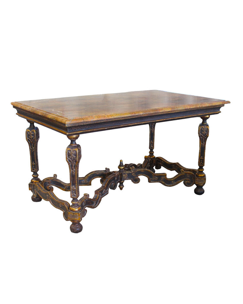 Italian Coffee Table in Baroque Style w/Marble Top 45W 28D 24.5H