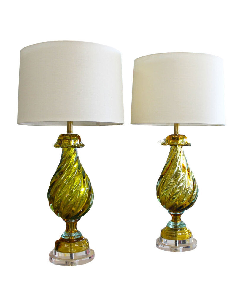 Vintage 1960's Art Glass Marboro Lamp Co. Table Lamps (PAIR)