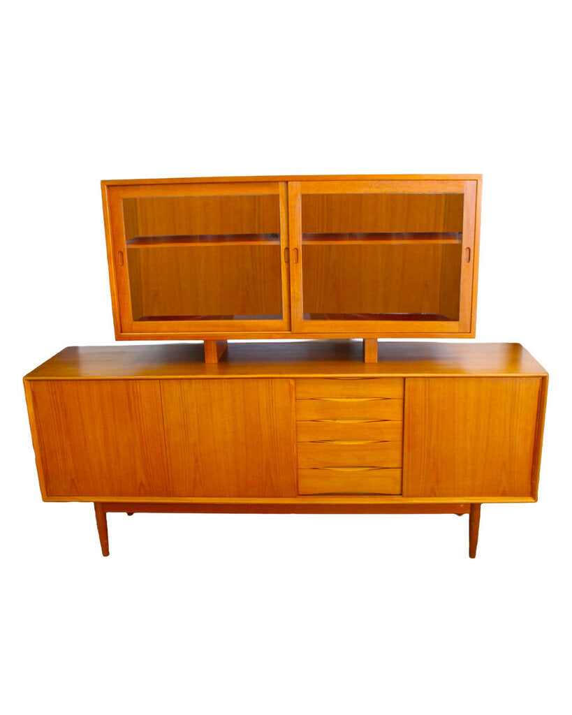 Scandinavian Mid-Century Teak Sideboard w/Floating Hutch 76.75"W 18.75"D 58.5"H