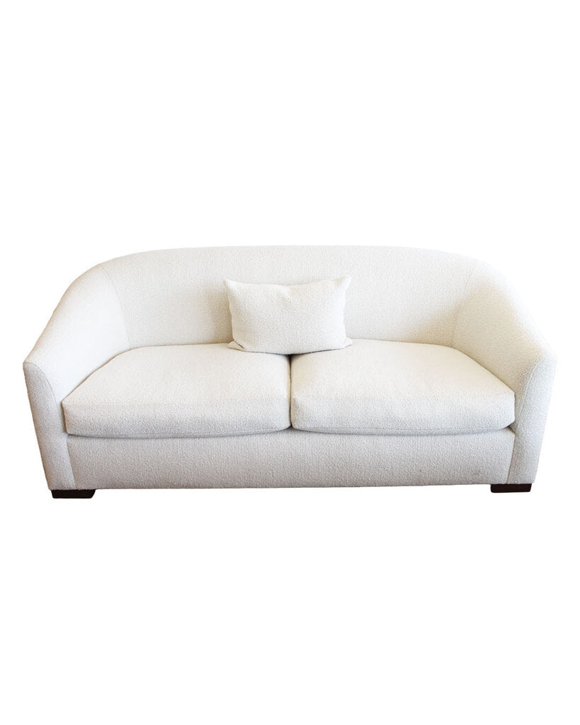 J.J. Custom Boucle Upholstered Slope Arm Sofa, White 86W 38D 36H