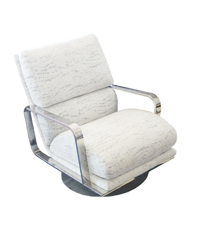 Milo Baughman Designed Mercury Swivel Rocking Chair by Thayer Coggin, Polished Stainless Steel - PAIR 26W 37D 34.5H