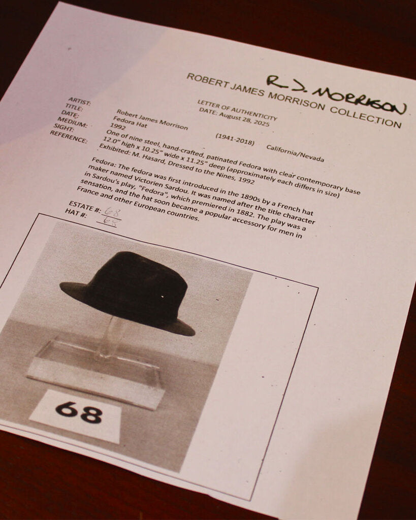 Hand-Crafted Steel Fedora Hat w/Lucite Base by Robert James Morrison