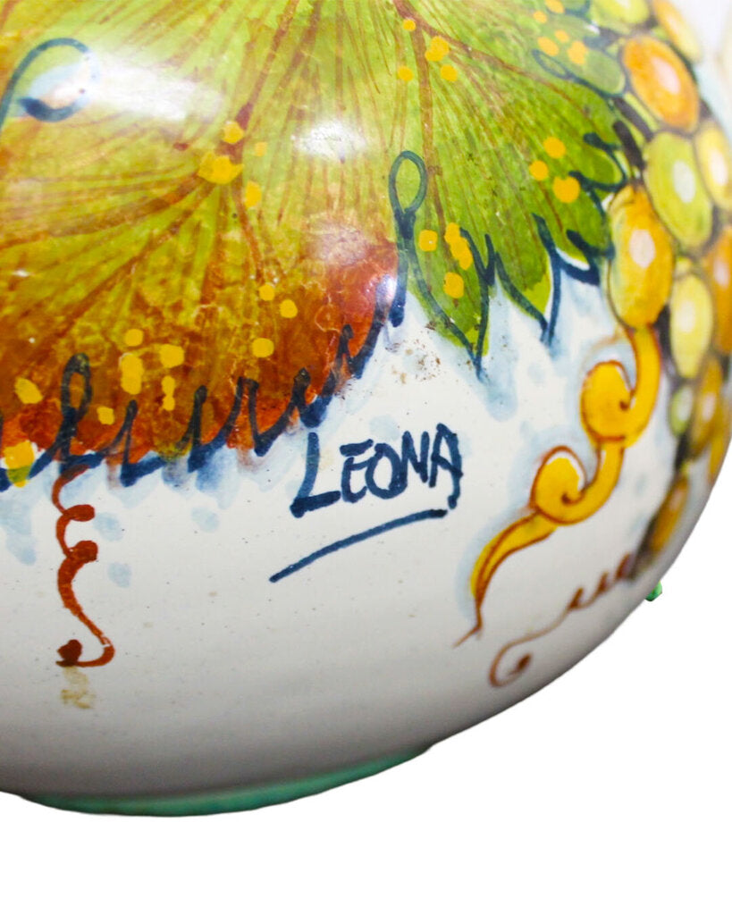 Fiori Leona Italian Hand-Painted Ceramic Pitcher, Curved Handle
