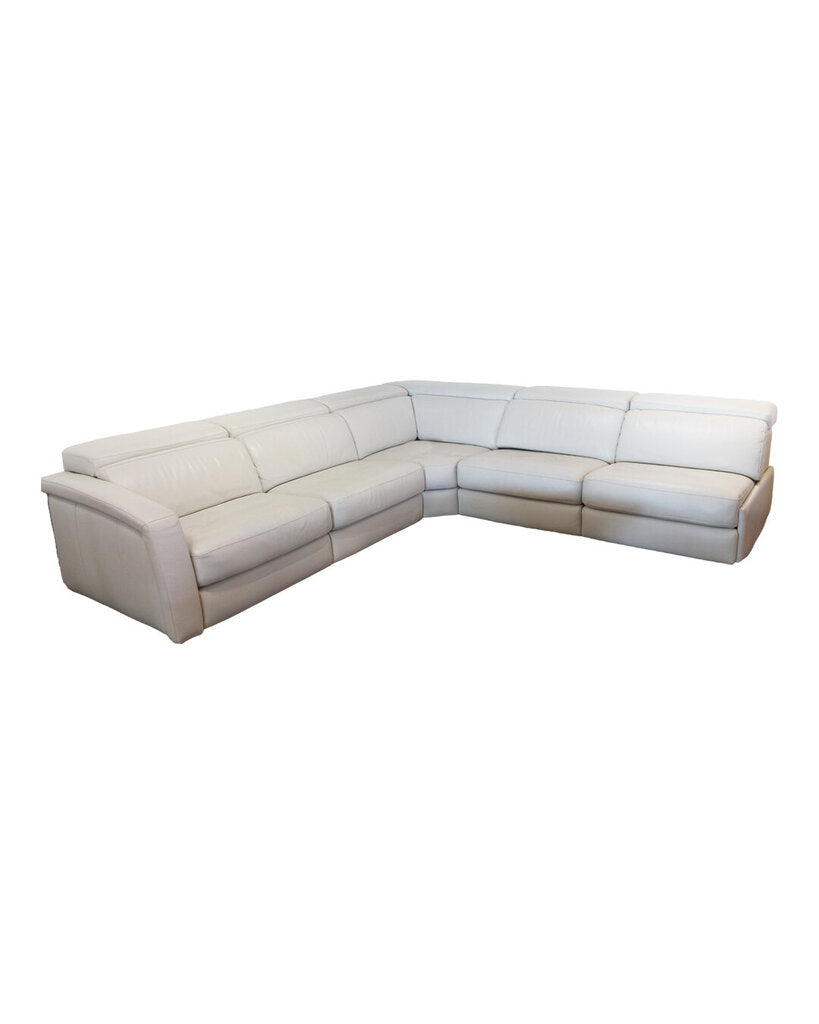 Cream Leather 5pc Sectional w/Folding Headrests