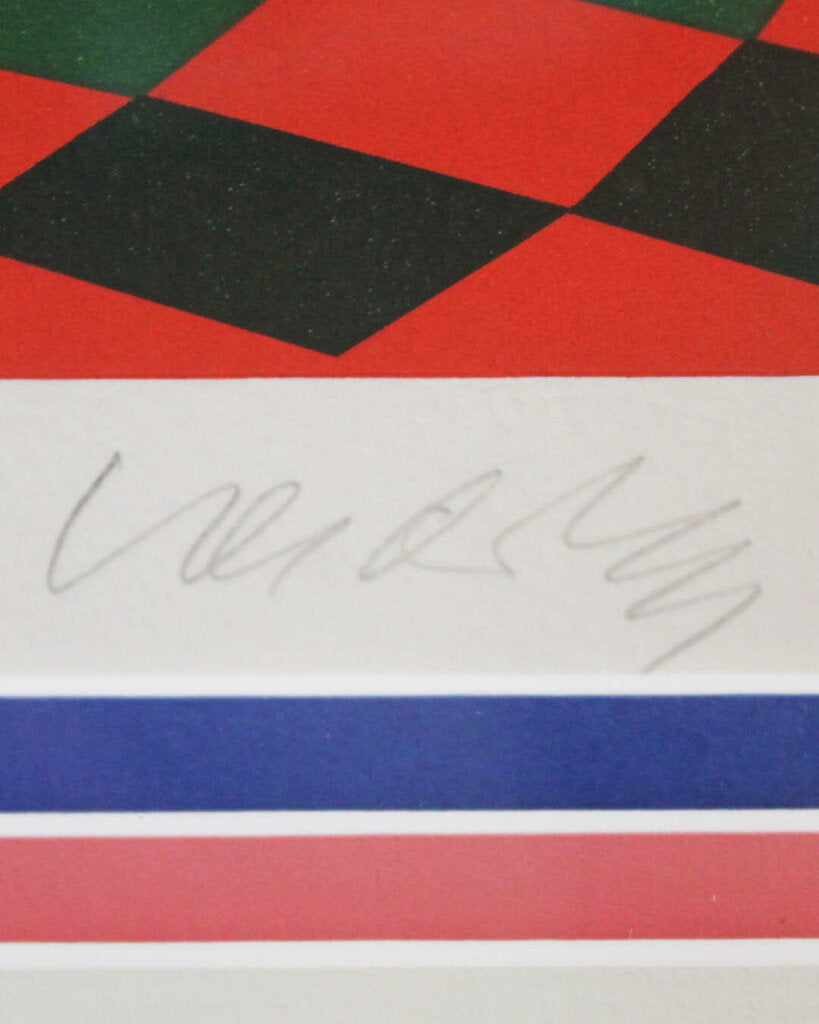 Victor Vasarely 1970's Screenprint Silkscreen Sphere & Cube Signed & Numbered 28"Sq.