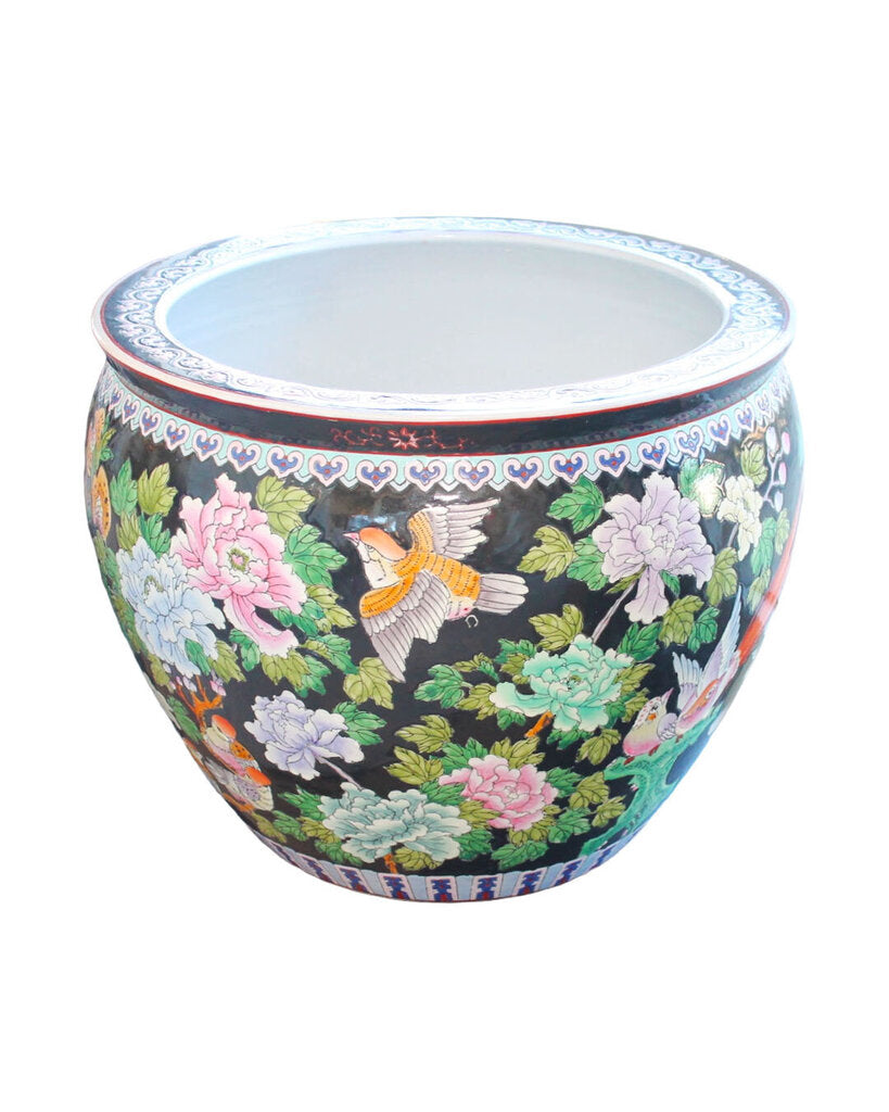 Chinese Hand Painted Floral Fish Bowl Vase