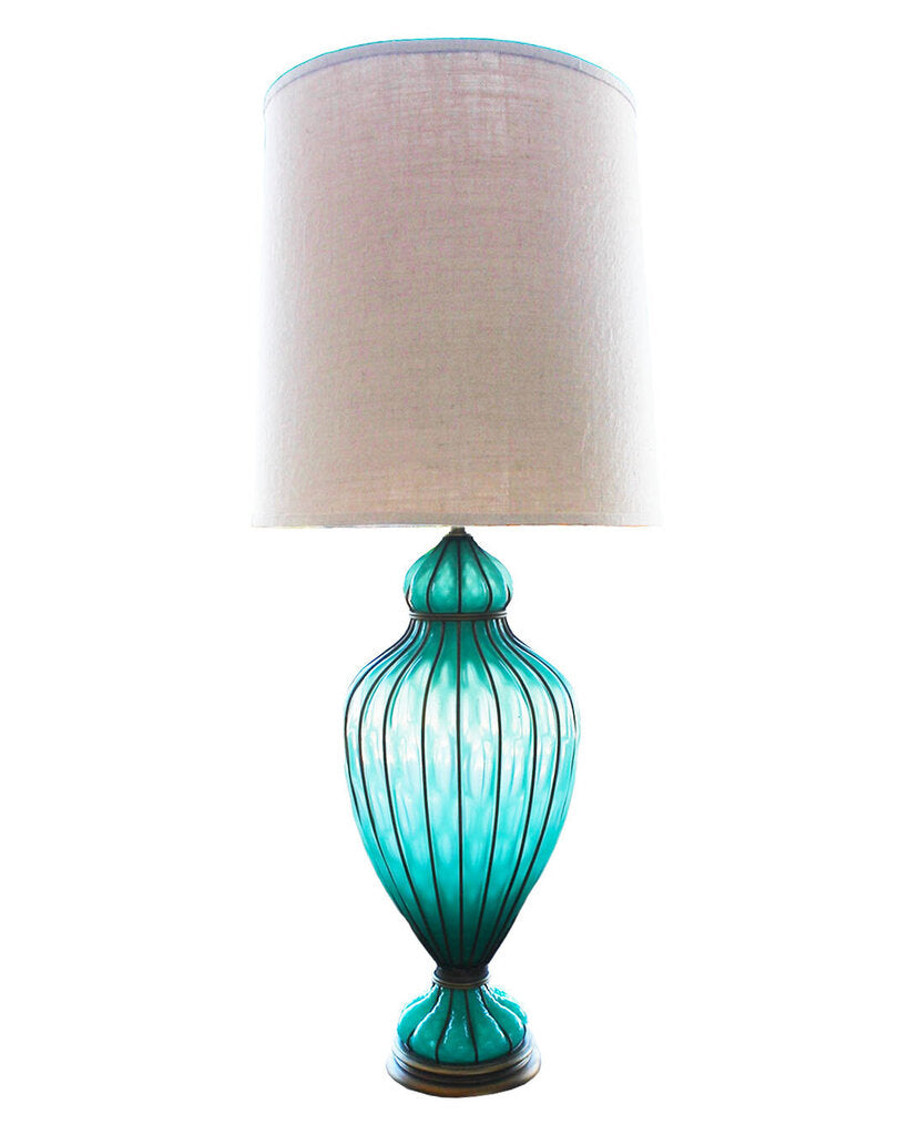 Murano Turq.Venetian Lamps by Marbro, Ea.Lapiz Mouth Blown Resulting in Color & Size Variation 44H - PAIR