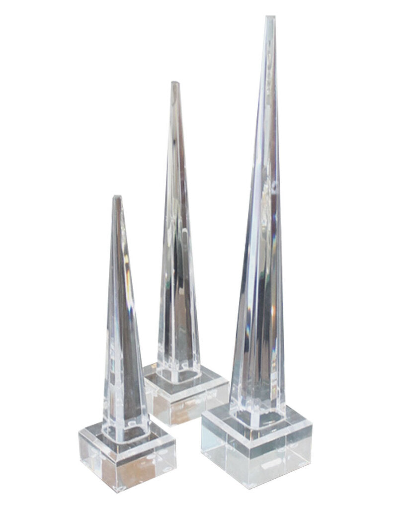 Trio of Vintage Lucite Obelisk Sculptures 22H, 18.25H 14.25H - SET OF 3