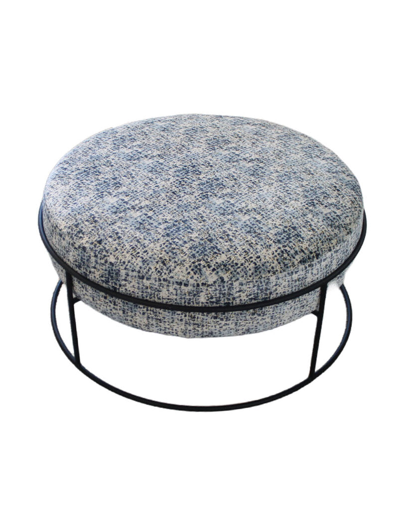 Round Upholstered Ottoman/Coffee Table w/Black Metal Base 33Dia 16H