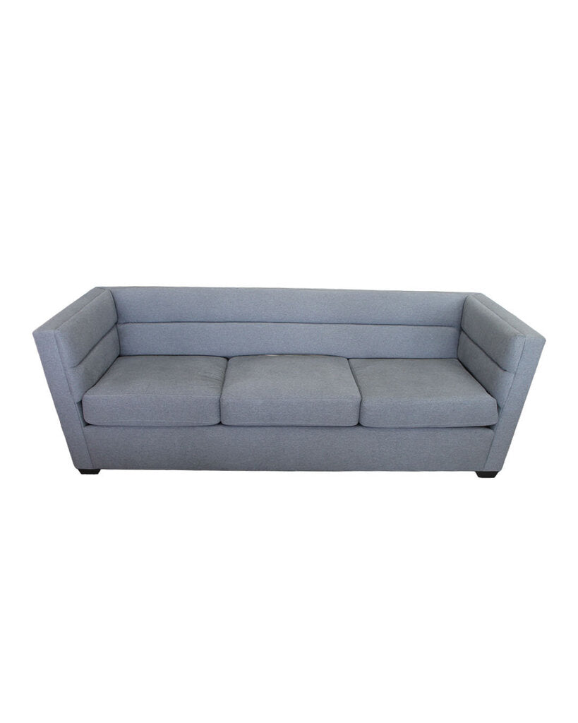 Bernhardt Channel Sofa, Angled Arm Rests, Blue Uphols. 92" x 37" x 30"H