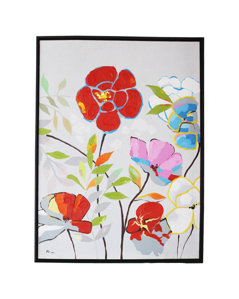 Textured Floral Original Acrylic on Canvas Painting, Pallet Knife 38" x 50"