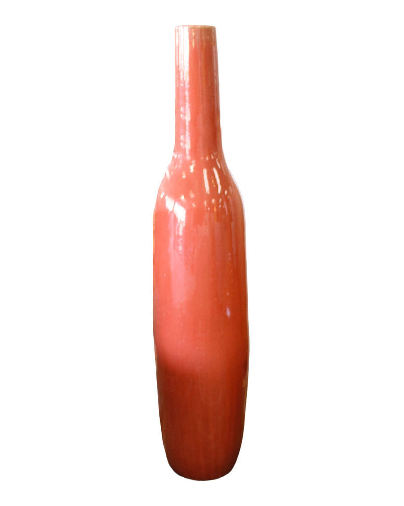 Melon Glazed Ceramic Long Neck Vase, In the Style of Jacques & Dani Ruelland 43H