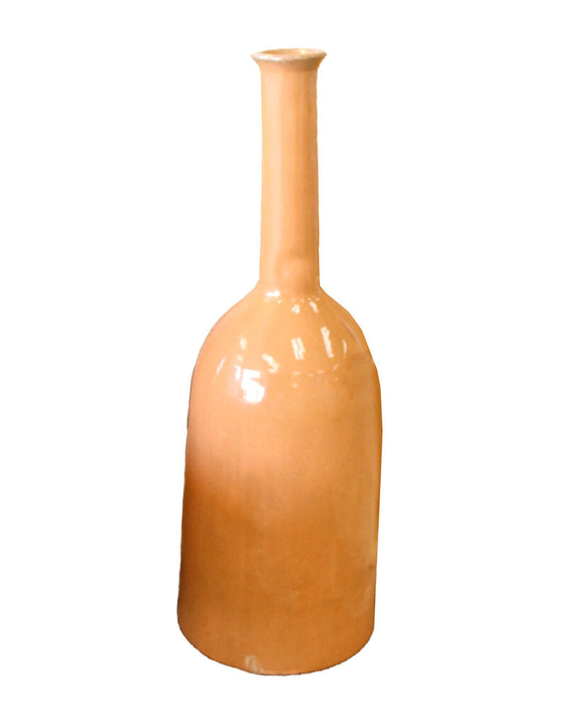 Yellow Glazed Ceramic Long Neck Vase, In the Style of Jacques & Dani Ruelland 34.5H