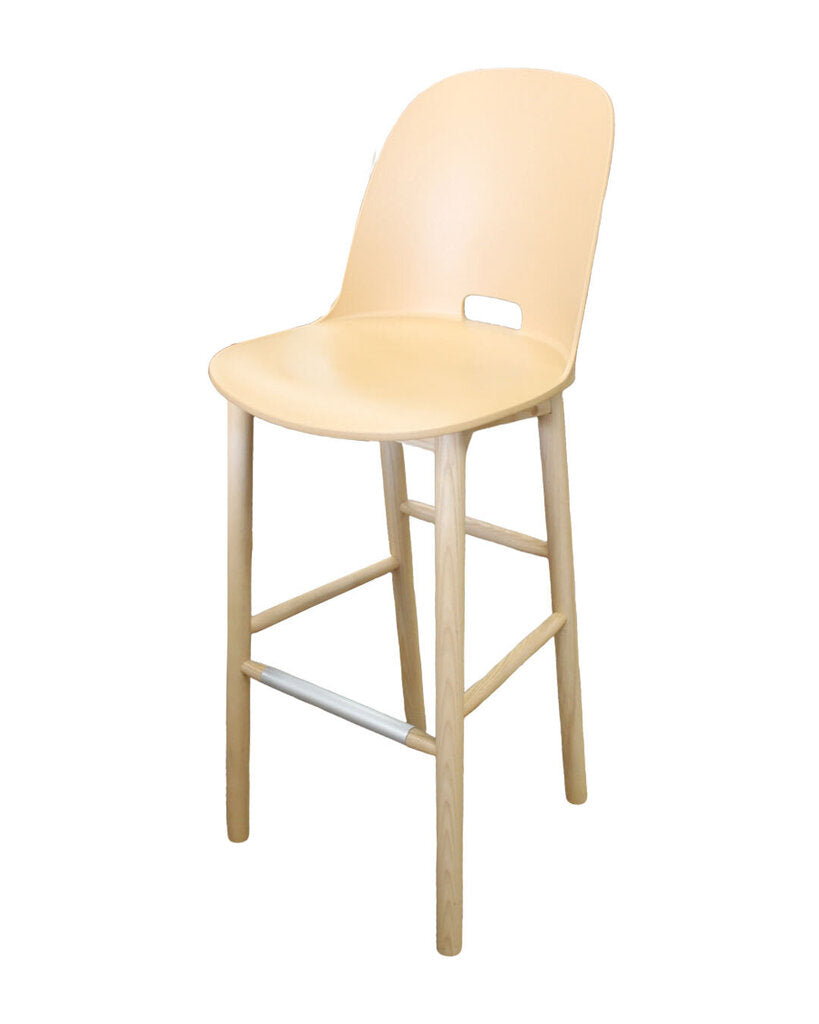 Emeco Alfi High Back Bar & Counter Stools, Wood & Plastic Composite 17 x 19 x 43.5 (PAIR)