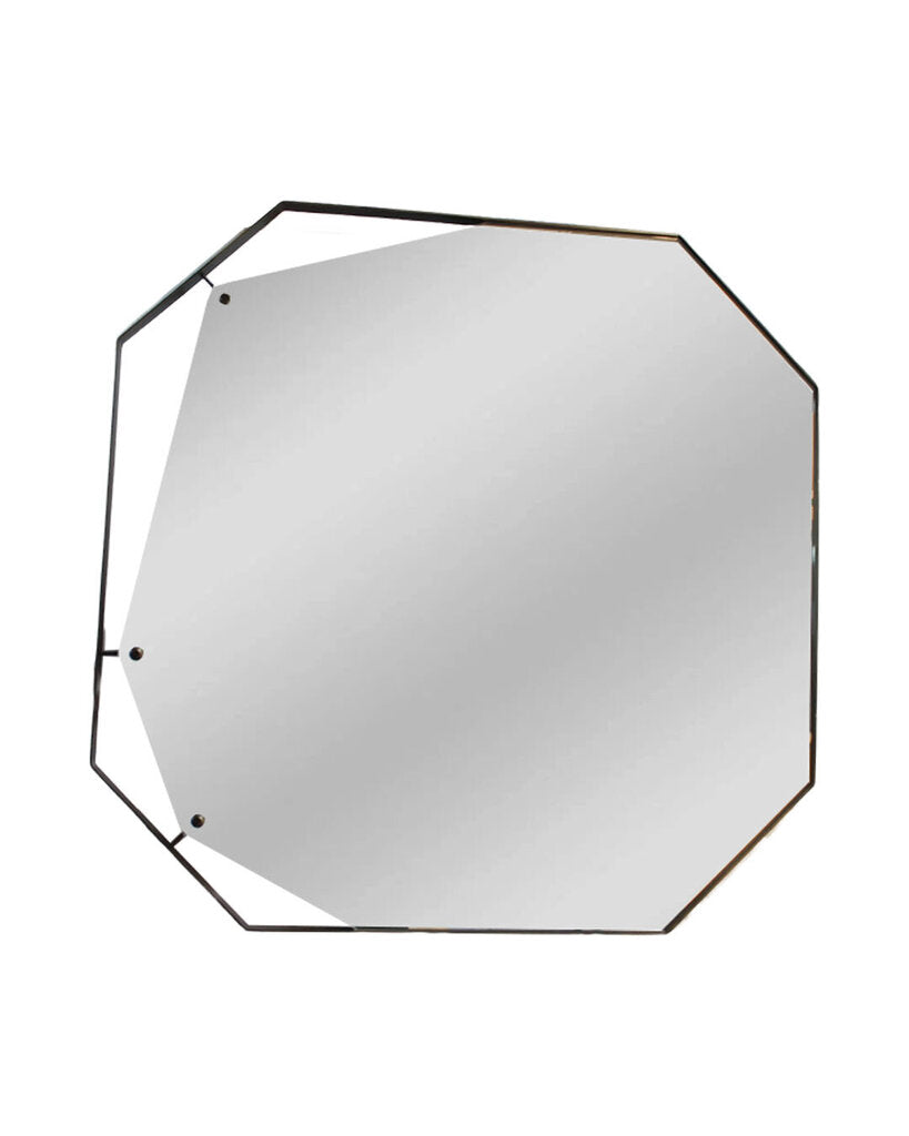 Fiam Itali Pinch Mirror, Metal Burnished Brass Finish Frame 35.5Sq