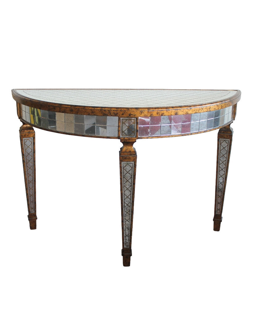 John Richard Mirrored Demilune Console Table 55W 22.5D 36H