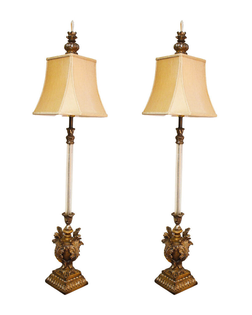 Antique Silver Finish Buffet Table Lamps 51H - PAIR
