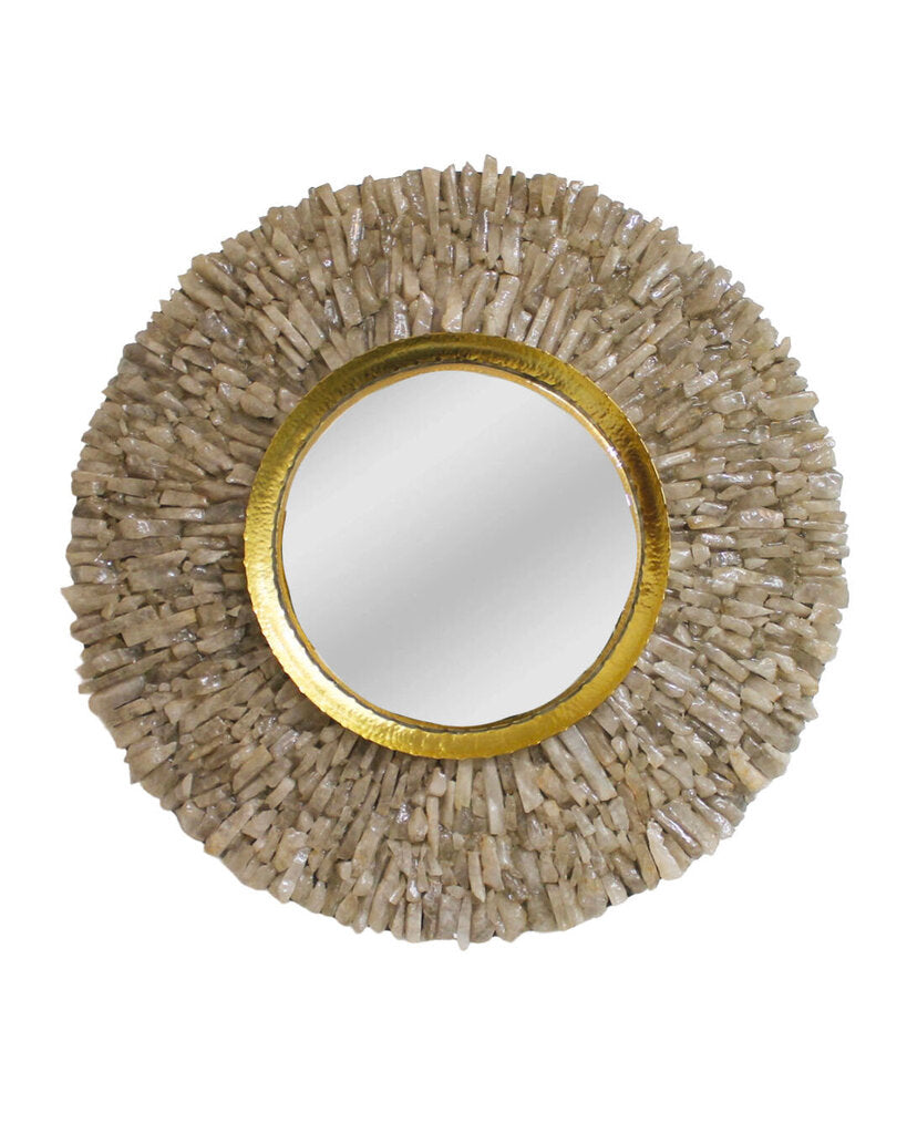 Round Quartz Mirror with Gold Trim