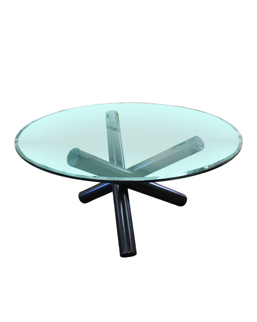 Mid-Century Beveled 3/4" Glass Top w/Sculptural Black Metal Base Dining Table 60"Dia 29H - AS IS